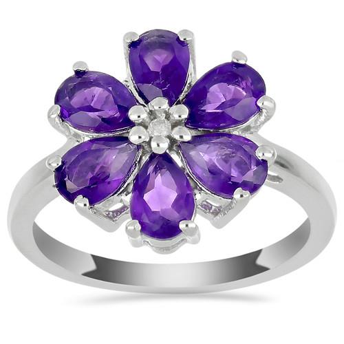 BUY AFRICAN AMETHYST GEMSTONE FLOWER RING IN 925 SILVER